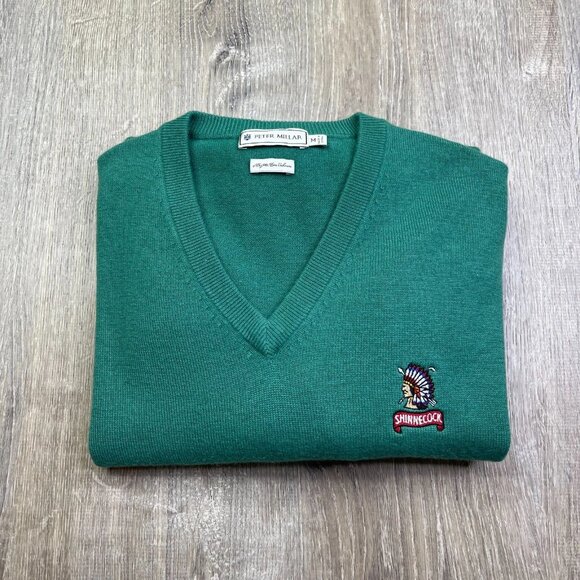 Peter Millar Mens Green Shinnecock Hills Golf Club Pure Cashmere Sweater Size M